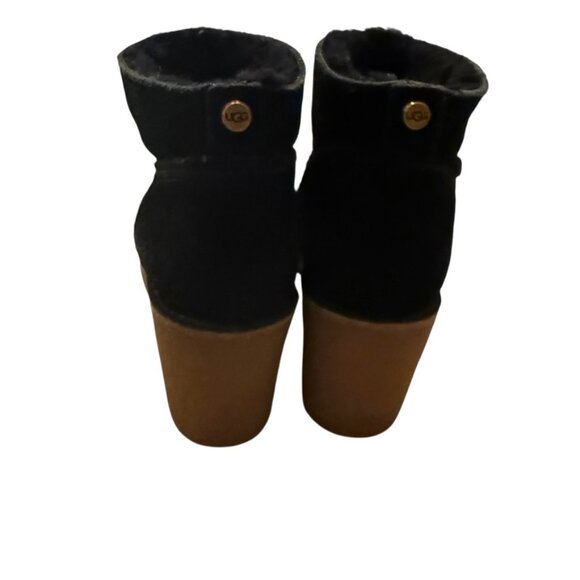 UGG Kasen chunky block heel black suede shearling ankle boots booties 3" US 7 - Picture 8 of 11